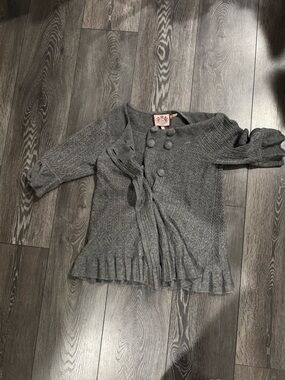 Juicy Couture Gray Ruffle-Hem Knit Cardigan
